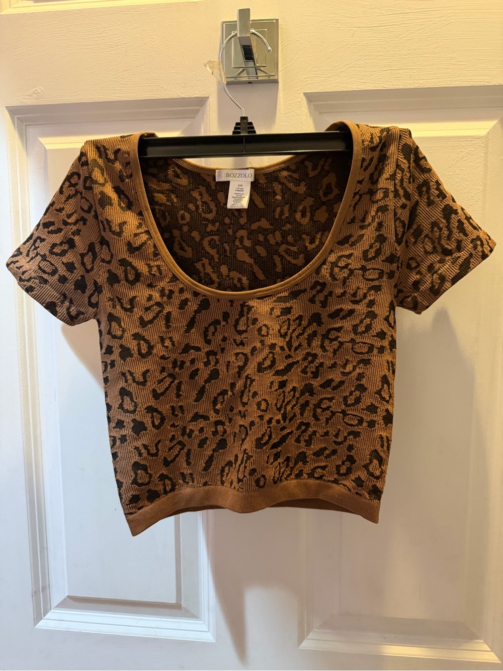 Bozzolo Leopard Print Scoop Neck Crop Top and shorts in Brown and Black leopard